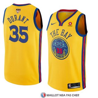 Maillot Golden State Warriors Kevin Durant 35 Ciudad 2017-18 Or