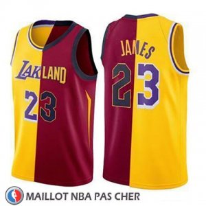 Maillot Los Angeles Lakers Lebron James No 23 Split 2018 Or Rouge