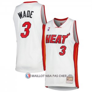 Maillot Miami Heat Dwyane Wade NO 3 Mitchell & Ness 2005-06 Blanc