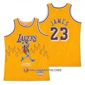 Maillot Los Angeles Lakers LeBron James Hardwood Classics Skull Edition Jaune