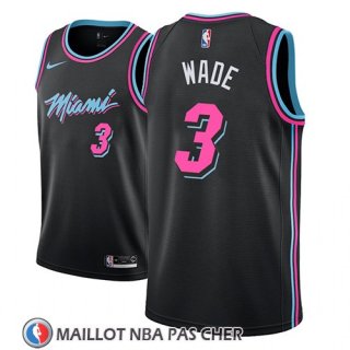 Maillot Miami Heat Dwyane Wade No 3 Ciudad 2018-19 Noir