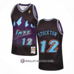 Maillot Utah Jazz John Stockton NO 12 Mitchell & Ness 1996-97 Noir