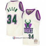 Maillot Milwaukee Bucks Ray Allen NO 34 Mitchell & Ness Chainstitch Creme