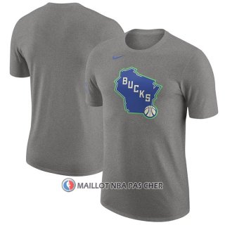 Maillot Manche Courte Milwaukee Bucks Ville 2023-24 Gris
