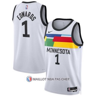 Maillot Minnesota Timberwolves Anthony Edwards NO 1 Ville 2022-23 Blanc