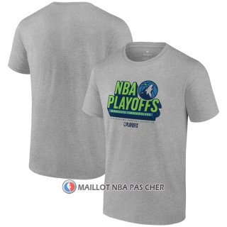 Maillot Manche Courte Minnesota Timberwolves 2024 NBA Playoffs Gris