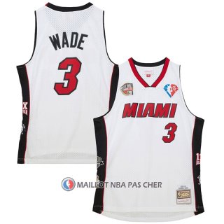 Maillot Miami Heat Dwyane Wade NO 3 Mitchell & Ness 2003-19 Blanc