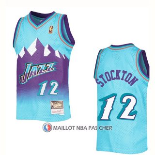 Maillot Utah Jazz John Stockton NO 12 Mitchell & Ness 1996-97 Bleu