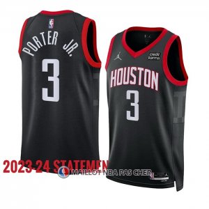Maillot Houston Rockets Kevin Porter JR NO 3 Statement 2023-24 Noir