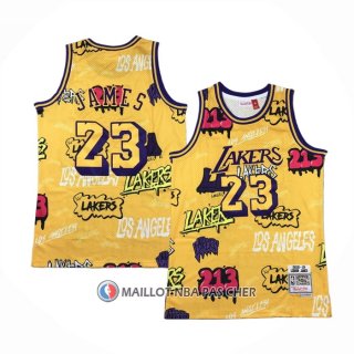 Maillot Los Angeles Lakers LeBron James Slap Sticker Mitchell & Ness 2018-19 Jaune