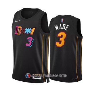 Maillot Miami Heat Dwyane Wade NO 3 Ville 2021-22 Noir