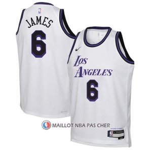 Maillot Enfant Los Angeles Lakers LeBron James NO 6 Ville 2022-23 Blanc