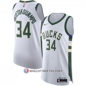 Maillot Milwaukee Bucks Giannis Antetokounmpo NO 34 Association Authentique Blanc