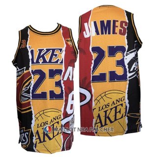 Maillot Los Angeles Lakers LeBron James No 23 Heat Cavaliers Noir Rouge Jaune