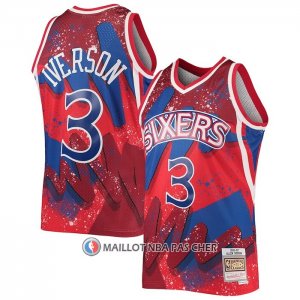 Maillot Philadelphia 76ers Allen Iverson NO 3 Mitchel & Ness 1997-98 Rouge