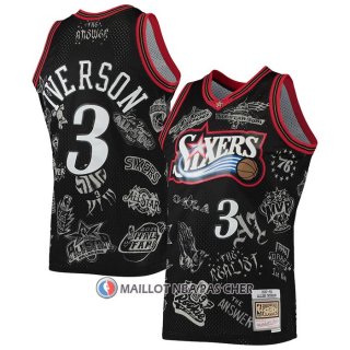 Maillot Philadelphia 76ers Allen Iverson NO 3 Mitchell & Ness 1997-98 Tattoo Noir