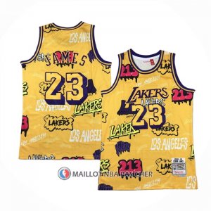 Maillot Los Angeles Lakers LeBron James Slap Sticker Mitchell & Ness 2018-19 Jaune