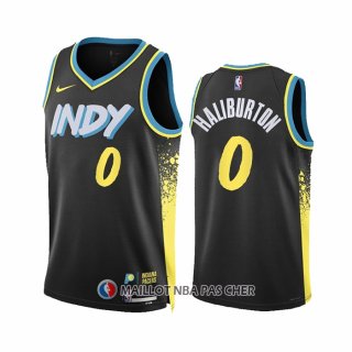 Maillot Indiana Pacers Tyrese Haliburton NO 0 Ville 2023-24 Noir