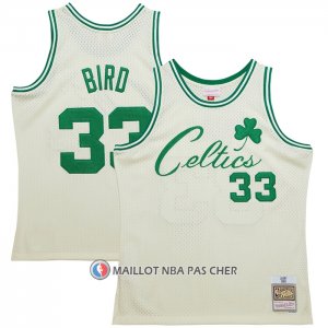Maillot Boston Celtics Larry Bird NO 33 Mitchell & Ness Chainstitch Creme