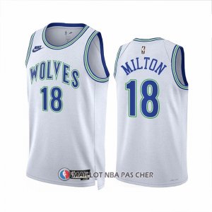 Maillot Minnesota Timberwolves Shake Milton NO 18 Classic 2023-24 Blanc