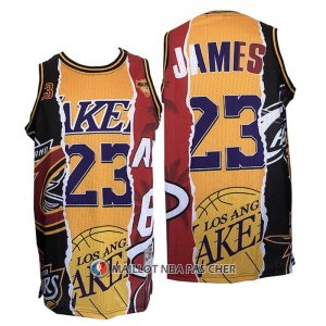 Maillot Los Angeles Lakers LeBron James No 23 Heat Cavaliers Noir Rouge Jaune