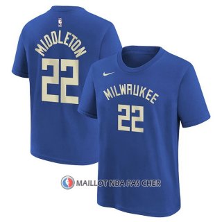 Maillot Manche Courte Milwaukee Bucks Khris Middleton Ville 2022-23 Bleu