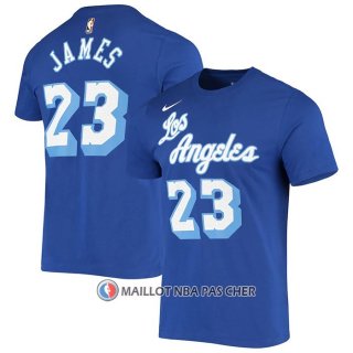 Maillot Manche Courte Los Angeles Lakers Lebron James Hardwood Classics Bleu