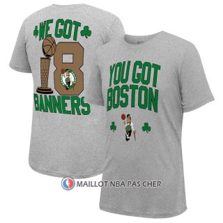 Maillot Manche Courte Boston Celtics 18-time NBA Finals Champions We Got 18 Banners Gris