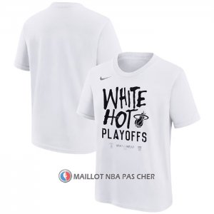 Maillot Manche Courte Miami Heat 2024 NBA Playoffs Mantra Blanc