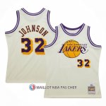 Maillot Los Angeles Lakers Magic Johnson NO 32 Mitchell & Ness Chainstitch Creme