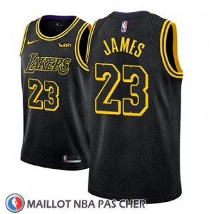 Maillot Enfant Los Angeles Lakers Lebron James No 23 Ciudad 2017-18 Noir