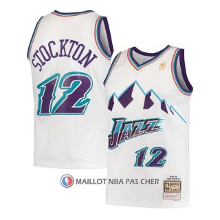 Maillot Enfant Utah Jazz John Stockton NO 12 Hardwood Classics Throwback 1996-97 Blanc