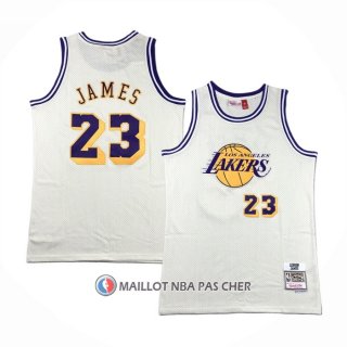 Maillot Los Angeles Lakers LeBron James NO 23 Mitchell & Ness Chainstitch Creme