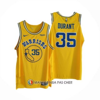 Maillot Golden State Warriors Kevin Durant NO 35 Hardwood Classic Authentique Jaune