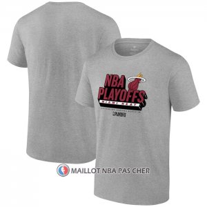 Maillot Manche Courte Miami Heat 2024 NBA Playoffs Gris