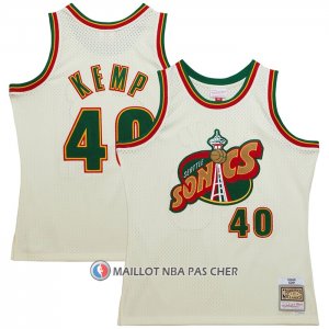 Maillot Seattle Supersonics Shawn Kemp NO 40 Mitchell & Ness Chainstitch Creme