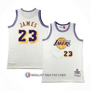 Maillot Los Angeles Lakers LeBron James NO 23 Mitchell & Ness Chainstitch Creme