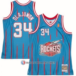 Maillot Houston Rockets Hakeem Olajuwon NO 34 Mitchell & Ness 1996-97 Bleu