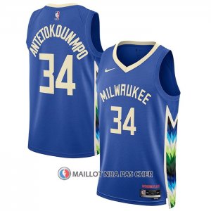 Maillot Milwaukee Bucks Giannis Antetokounmpo NO 34 Ville 2022-23 Bleu