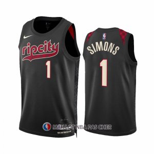 Maillot Portland Trail Blazers Anfernee Simons NO 1 Ville 2023-24 Noir