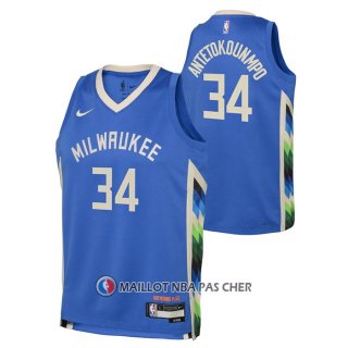 Maillot Enfant Milwaukee Bucks Giannis Antetokounmpo NO 34 Ville 2022-23 Bleu