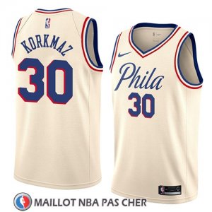 Maillot Philadelphia 76ers Furkan Korkmaz No 30 Ciudad 2018 Crema