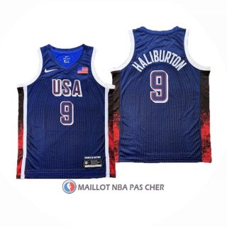 Maillot USA 2024 Tyrese Haliburton NO 9 Jeux Olympiques Bleu