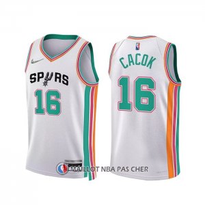 Maillot San Antonio Spurs Devontae Cacok NO 16 Ville 2021-22 Blanc