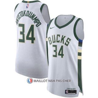 Maillot Milwaukee Bucks Giannis Antetokounmpo NO 34 Association Authentique Blanc