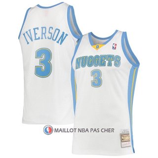 Maillot Denver Nuggets Allen Iverson NO 3 Mitchell & Ness 2006-07 Blanc