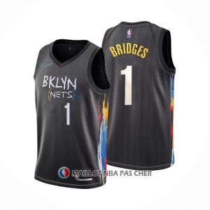 Maillot Brooklyn Nets Mikal Bridges NO 1 Ville 2022-23 Noir
