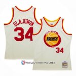 Maillot Houston Rockets Hakeem Olajuwon NO 32 Mitchell & Ness Chainstitch Creme