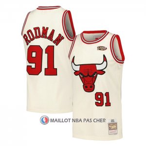Maillot Chicago Bulls Dennis Rodman NO 91 Mitchell & Ness Chainstitch Creme