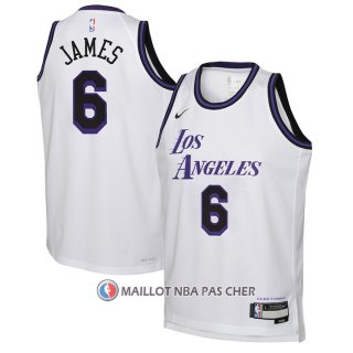 Maillot Enfant Los Angeles Lakers LeBron James NO 6 Ville 2022-23 Blanc